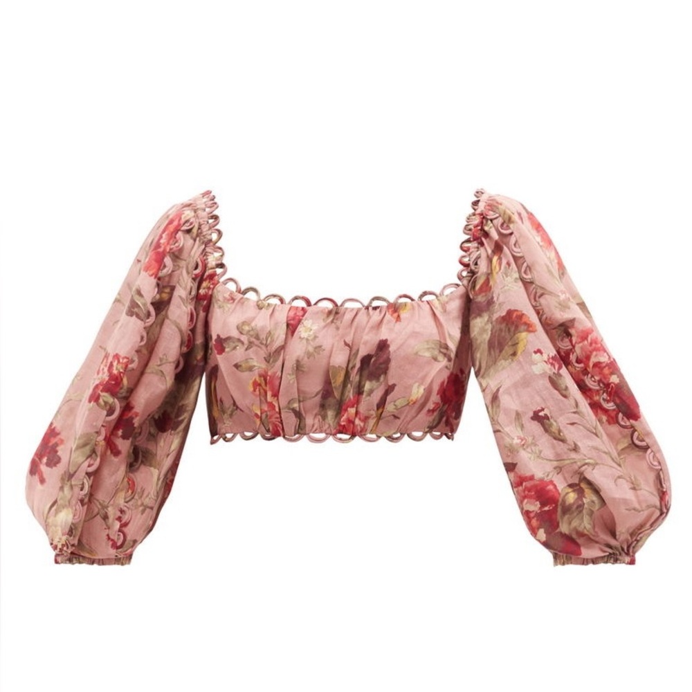 ZIMMERMANN Cassia Floral-Print Linen Cropped Top